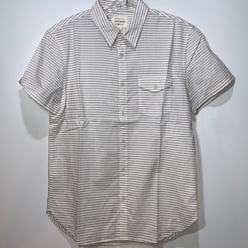 Original Lucky Brand Red/Blue Stripe Button-Up Short Sleeve Shirt M
